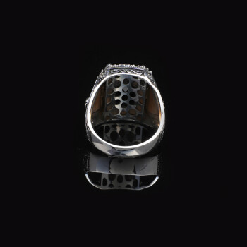  925 Sterling Silver Men's Black Onyx Lion Ring - 