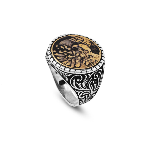  925 Sterling Silver Men's Ring - Handmade Eagle Signet Ring - 1