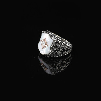  925 Sterling Silver Men's Ring - Handmade Mother of Pearl - 3