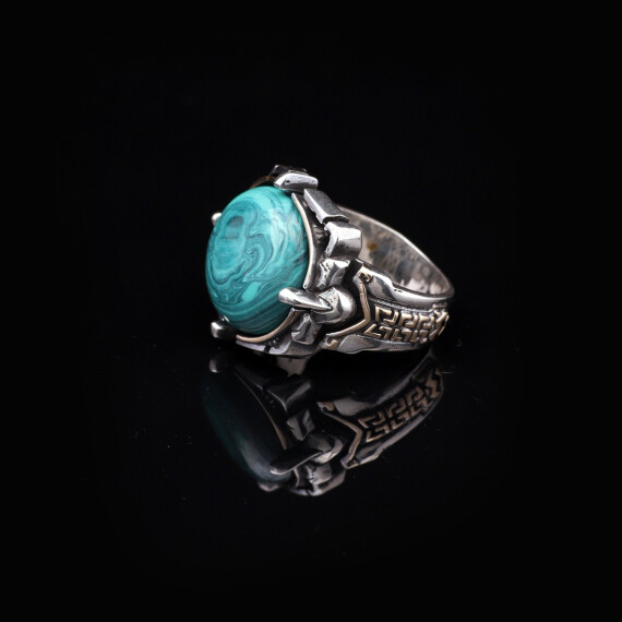  925 Sterling Silver Rings for Men - Malachite Men's Ring - 5