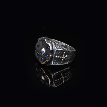  925 Sterling Silver Sapphire Rotating Sword Ring for Men - 4