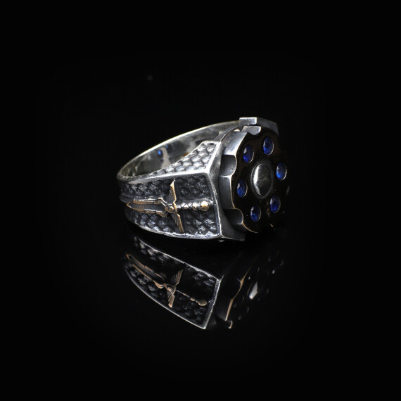  925 Sterling Silver Sapphire Rotating Sword Ring for Men - 5