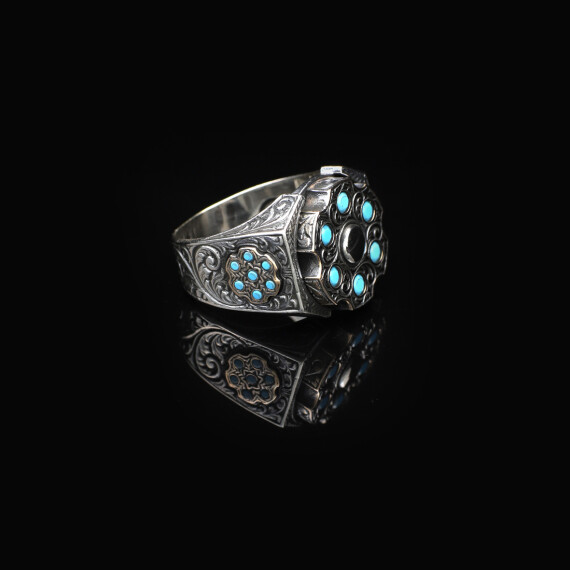  925 Sterling Silver Turquoise Ring - Men's Rotating Ottoman - 3