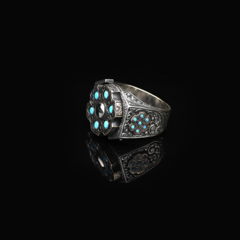  925 Sterling Silver Turquoise Ring - Men's Rotating Ottoman - 4