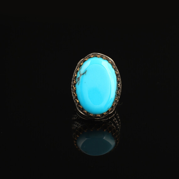 925K Silver Large Stone Ring Men, Mens Turquoise Ring - 2