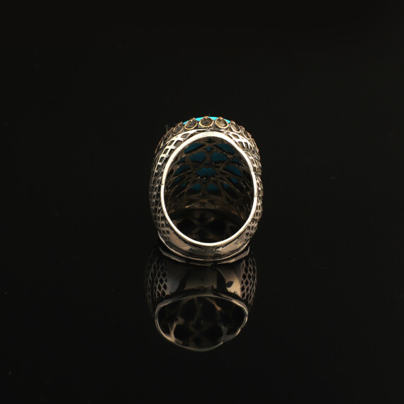 925K Silver Large Stone Ring Men, Mens Turquoise Ring - 3