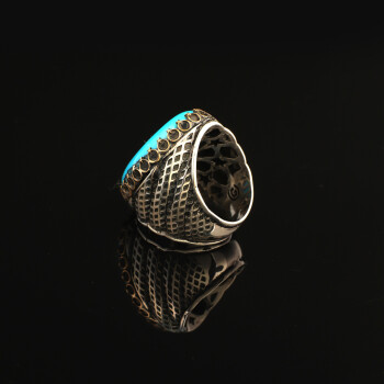 925K Silver Large Stone Ring Men, Mens Turquoise Ring - 5