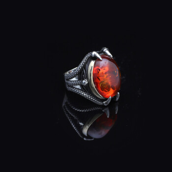 925K Sterling Silver Amber Stone Ring, Mens Handmade Ring - 3