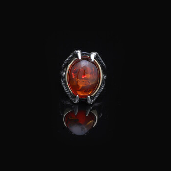 925K Sterling Silver Amber Stone Ring, Mens Handmade Ring - 4