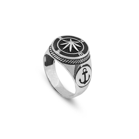 925K Sterling Silver Compass Ring, Men Signet Ring, Silver Sailor Ring - 1