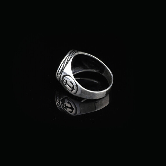 925K Sterling Silver Compass Ring, Men Signet Ring, Silver Sailor Ring - 5