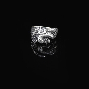 925K Sterling Silver Eagle Ring, Oxidized Eagle Ring, 3D - 3