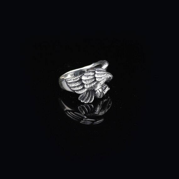 925K Sterling Silver Eagle Ring, Oxidized Eagle Ring, 3D - 5