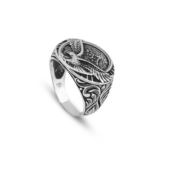 925K Sterling Silver Eagle Ring, Oxidized Eagle Ring - 1