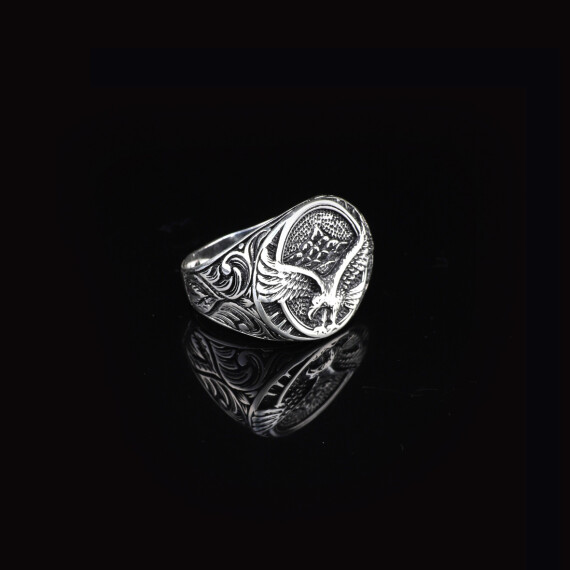 925K Sterling Silver Eagle Ring, Oxidized Eagle Ring - 3