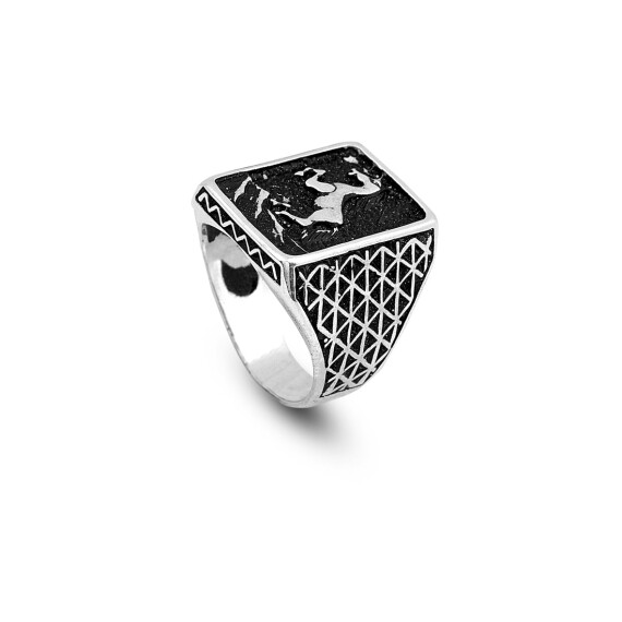 925K Sterling Silver Horse Ring, Mens Signet Ring, Signet Horse Ring - 1