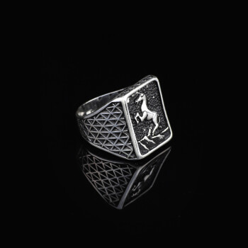 925K Sterling Silver Horse Ring, Mens Signet Ring, Signet Horse Ring - 5