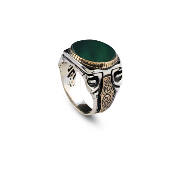 925K Sterling Silver Jade Ring, Jade Ring for Men, Mens Signet Ring - 1