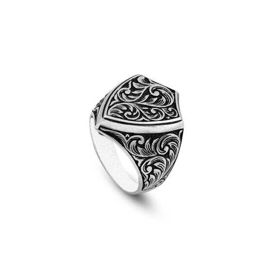 925K Sterling Silver Knight Ring, Men Signet Ring, Solid Silver - 1