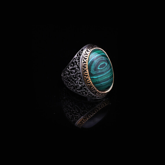 925K Sterling Silver Malachite Ring Men - 4