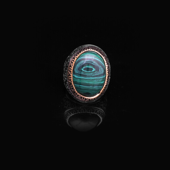 925K Sterling Silver Malachite Ring Men - 5