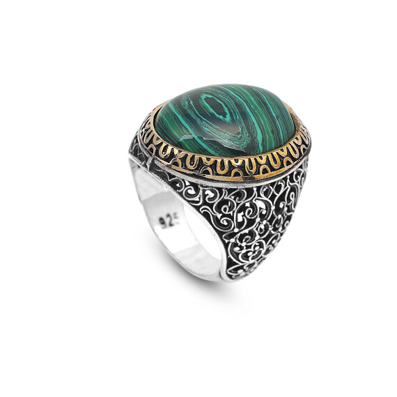 925K Sterling Silver Malachite Ring Men - 1