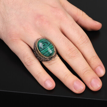 925K Sterling Silver Malachite Ring Men - 6