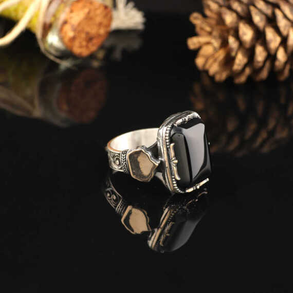 925K Sterling Silver Onyx Ring, Onyx Stone Ring - 3