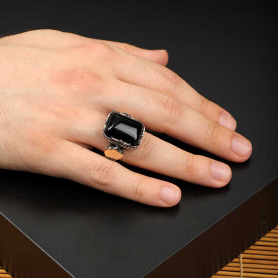 925K Sterling Silver Onyx Ring, Onyx Stone Ring - 6