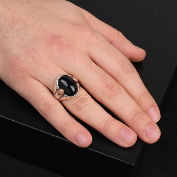 925K Sterling Silver Onyx Ring, Onyx Stone Ring - 6