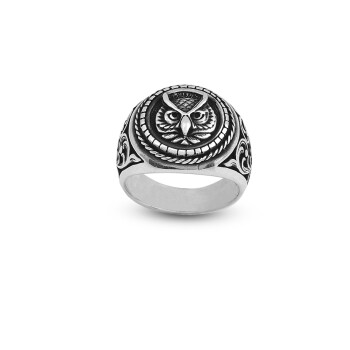 925K Sterling Silver Owl Ring, Owl Signet Ring, Custom Signet Ring - 1