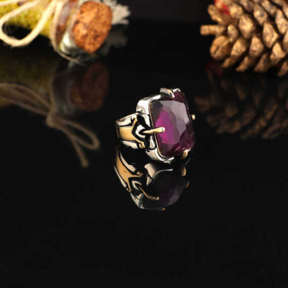 925K Sterling Silver Purple Sapphire Ring,Ottoman Ring For Men - 2