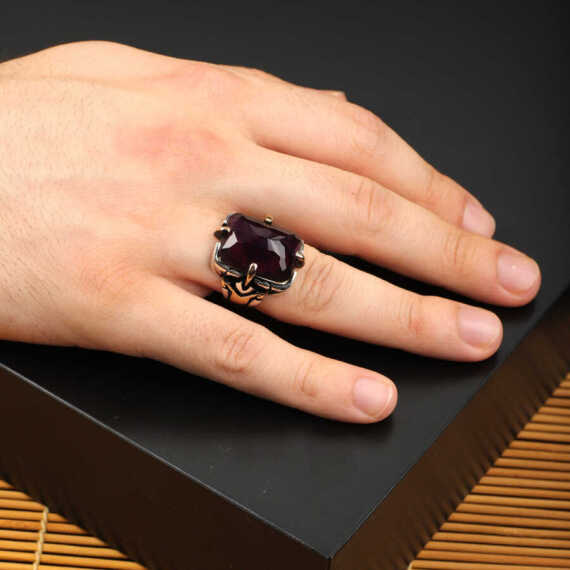 925K Sterling Silver Purple Sapphire Ring,Ottoman Ring For Men - 6