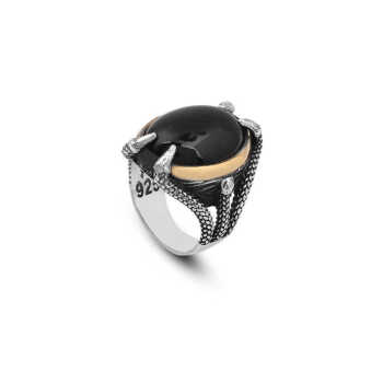 925K Sterling Silver Ring Onyx Ring, Onyx Stone Ring - 1