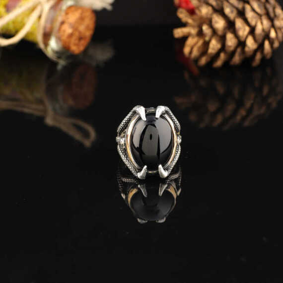 925K Sterling Silver Ring Onyx Ring, Onyx Stone Ring - 4