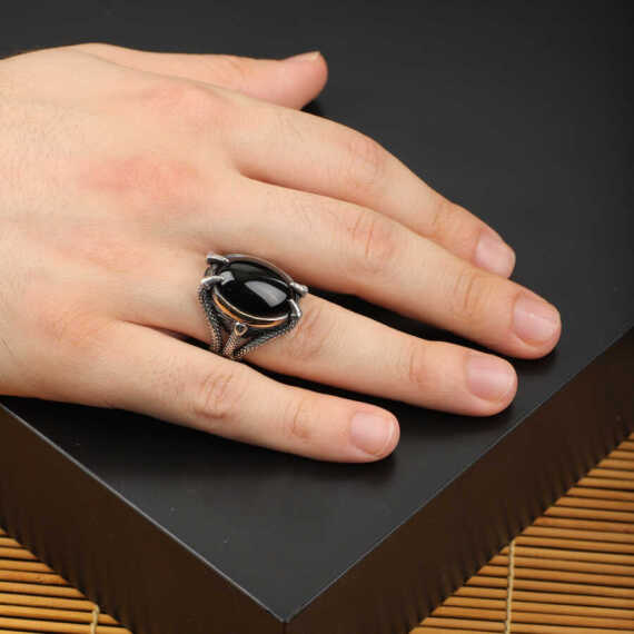 925K Sterling Silver Ring Onyx Ring, Onyx Stone Ring - 6