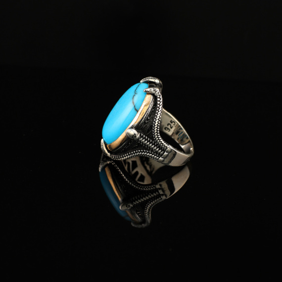 925K Sterling Silver Ring Turquoise Ring, Turquoise Stone Ring - 4