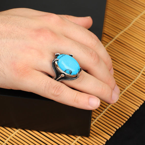 925K Sterling Silver Ring Turquoise Ring, Turquoise Stone Ring - 6