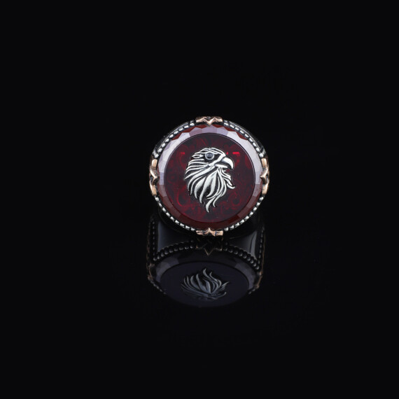 925K Sterling Silver Ruby Ring Men, Ruby Ring Vintage, Eagle Ring - 2