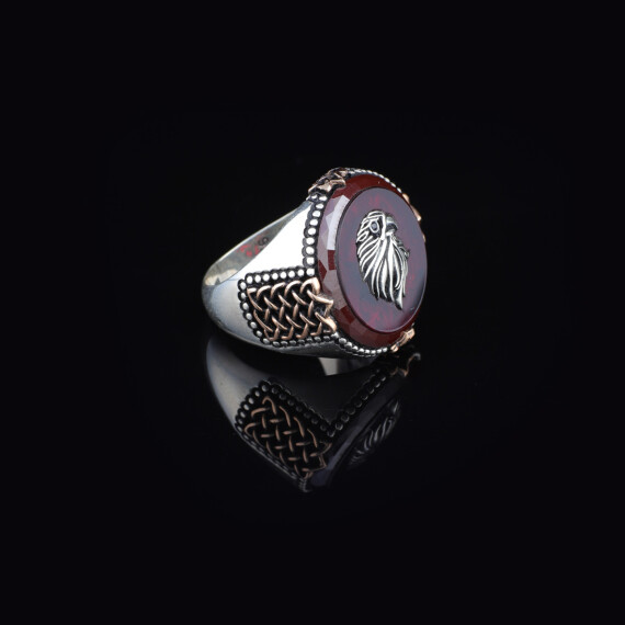 925K Sterling Silver Ruby Ring Men, Ruby Ring Vintage, Eagle Ring - 5