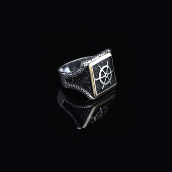 925K Sterling Silver Rudder Ring, Men Signet Ring - 4