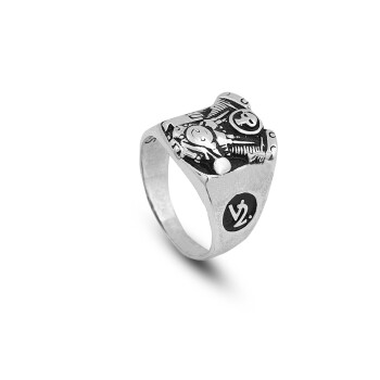 925K Sterling Silver Skull Ring, Mens Skull Ring, Ice Hockey Ring - 1