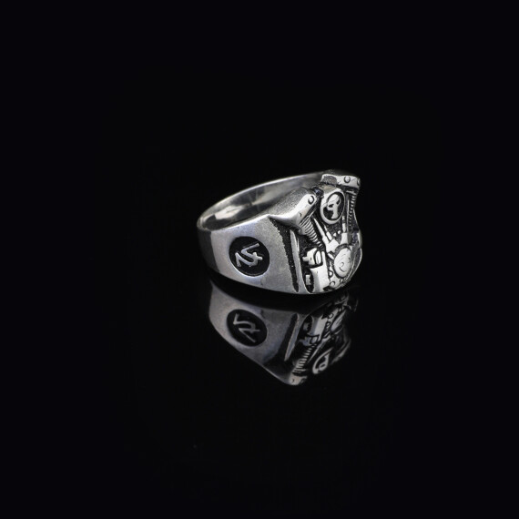 925K Sterling Silver Skull Ring, Mens Skull Ring, Ice Hockey Ring - 2