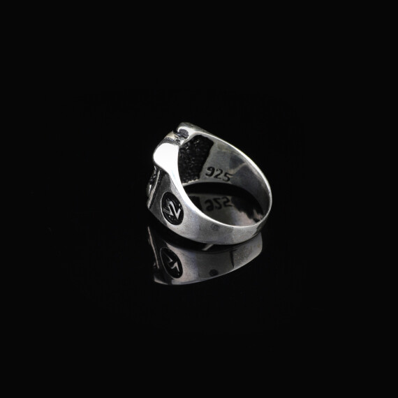 925K Sterling Silver Skull Ring, Mens Skull Ring, Ice Hockey Ring - 4