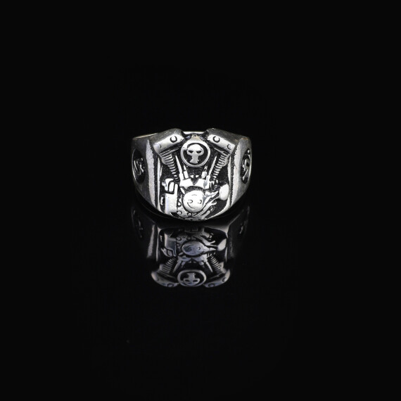 925K Sterling Silver Skull Ring, Mens Skull Ring, Ice Hockey Ring - 5