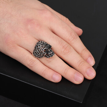 925K Sterling Silver Skull Ring, Skull Engagement Ring, Mens Skull Ring - 6