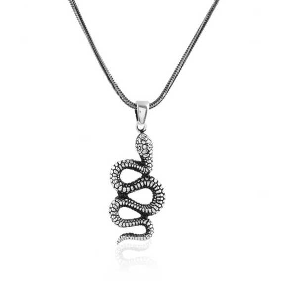 925K Sterling Silver Snake Necklace, Snake Necklace for Men - 1