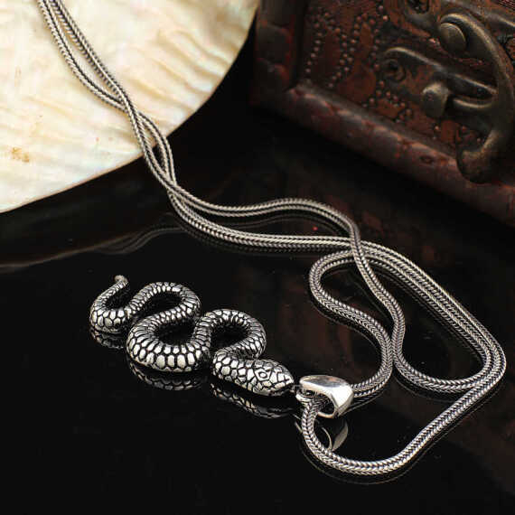 925K Sterling Silver Snake Necklace, Snake Necklace for Men - 3