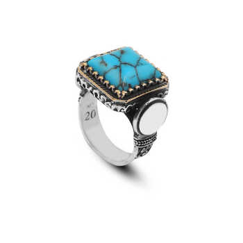 925K Sterling Silver Turquoise Stone Ring, Natural Stone, Handcrafted - 1