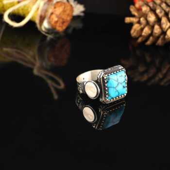 925K Sterling Silver Turquoise Stone Ring, Natural Stone, Handcrafted - 4